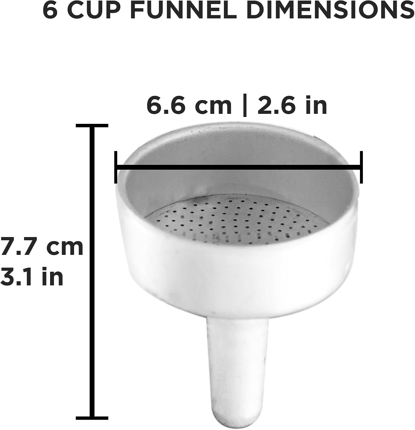 Milano 6 Espresso Cup White Moka Pot & 3 Spare Stove Top Espresso Maker Gaskets & 1 Spare Filter Screen & 1 Spare Moka Pot Funnel Bundle